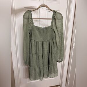 Altar’D State Smocked Green Long Sleeve Tiered Dress 👗